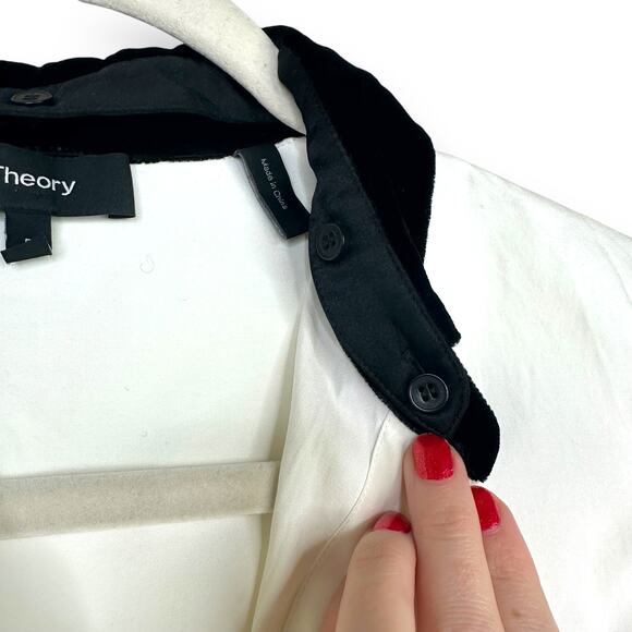 Theory NWOT White Silk Blend Velour Collared Fancy Button Down Shirt Blouse - Picture 4 of 8